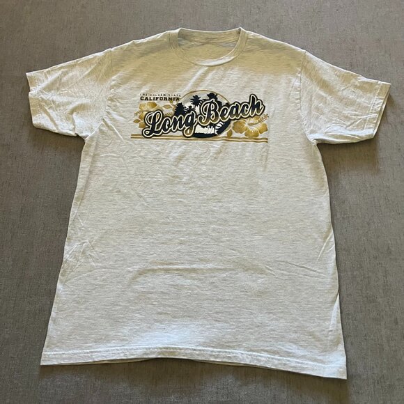 Long Beach California T Shirt Adult Size Small Gray Palm Trees Logo Golden State - Picture 1 of 5